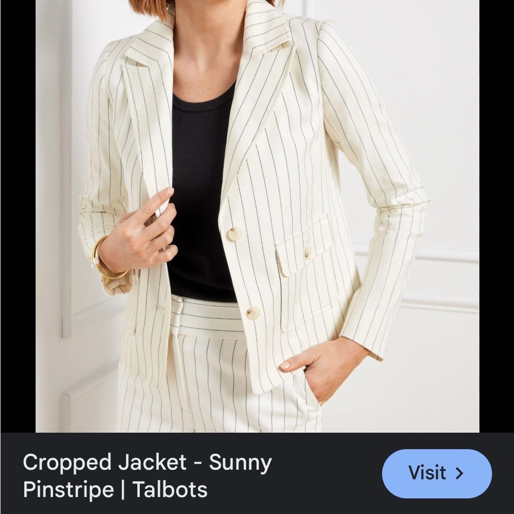 Talbots Cream Pinstripe Cropped Blazer